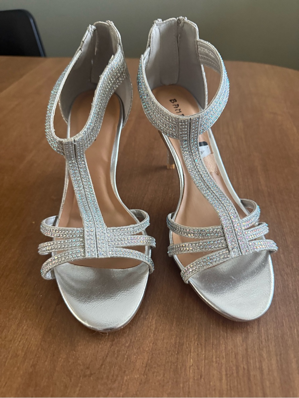 BAMBOO Silver Rhinestone T-Strap Heels